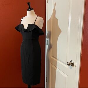 Bardot Women’s Karen Ruffle Sheath‎ Black Top Frill Bust Midi Body Dress
